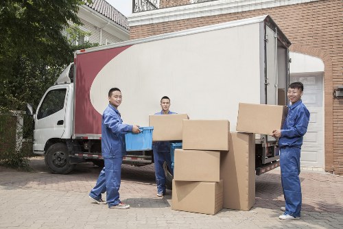Removal van and moving boxes prepared for house removals in Silvertown